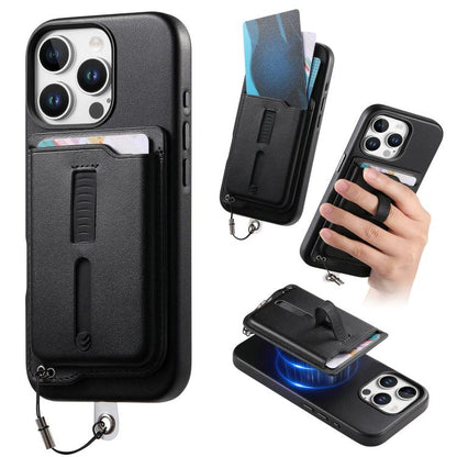 Detachable Magnetic Card Bag Phone Case with Finger Ring Grip & Anti-loss Rope, For iPhone 16, For iPhone 15 Pro Max, For iPhone 15 Pro