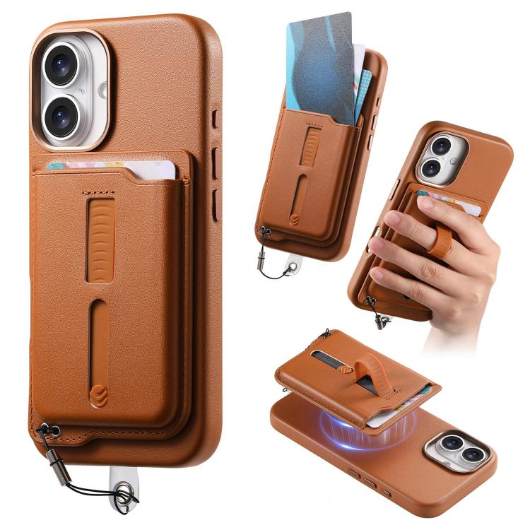 Detachable Magnetic Card Bag Phone Case with Finger Ring Grip & Anti-loss Rope, For iPhone 16, For iPhone 15 Pro Max, For iPhone 15 Pro