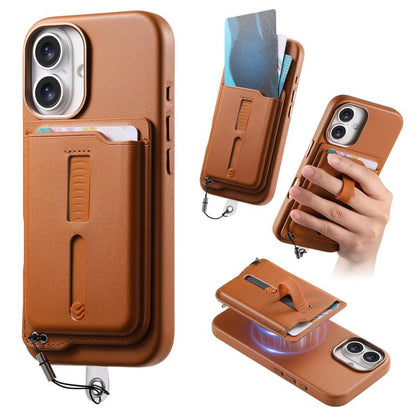 Detachable Magnetic Card Bag Phone Case with Finger Ring Grip & Anti-loss Rope, For iPhone 16, For iPhone 15 Pro Max, For iPhone 15 Pro