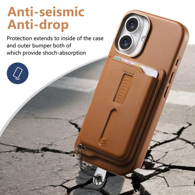 Detachable Magnetic Card Bag Phone Case with Finger Ring Grip & Anti-loss Rope, For iPhone 16, For iPhone 15 Pro Max, For iPhone 15 Pro