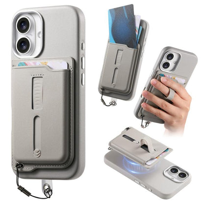 Detachable Magnetic Card Bag Phone Case with Finger Ring Grip & Anti-loss Rope, For iPhone 16, For iPhone 15 Pro Max, For iPhone 15 Pro