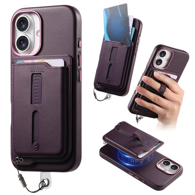 Detachable Magnetic Card Bag Phone Case with Finger Ring Grip & Anti-loss Rope, For iPhone 16, For iPhone 15 Pro Max, For iPhone 15 Pro
