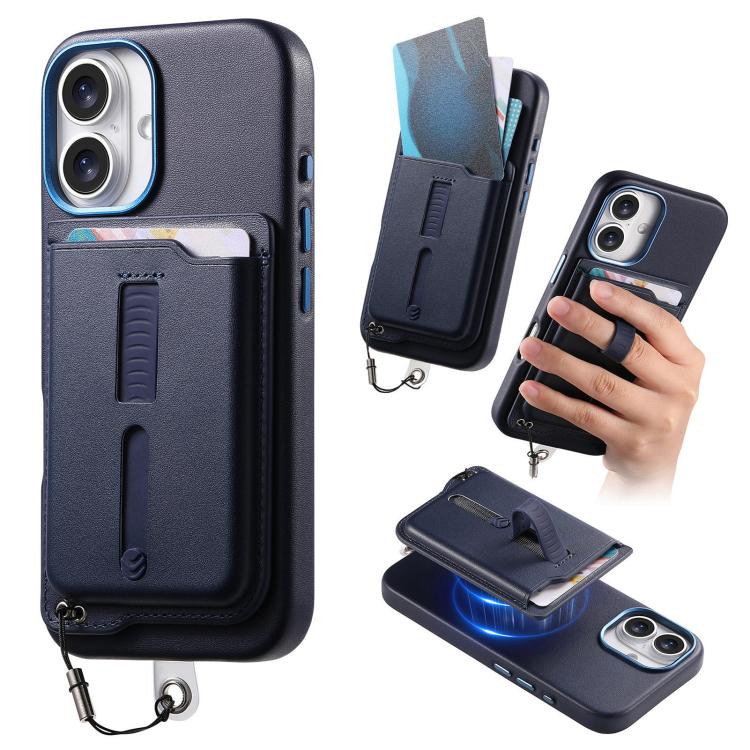 Detachable Magnetic Card Bag Phone Case with Finger Ring Grip & Anti-loss Rope, For iPhone 16, For iPhone 15 Pro Max, For iPhone 15 Pro
