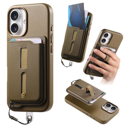 Detachable Magnetic Card Bag Phone Case with Finger Ring Grip & Anti-loss Rope, For iPhone 16, For iPhone 15 Pro Max, For iPhone 15 Pro