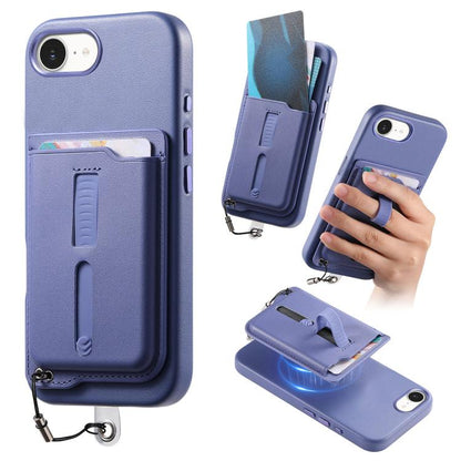 Detachable Magnetic Card Bag Phone Case with Finger Ring Grip & Anti-loss Rope, For iPhone 17e / 16e, For iPhone 17 Pro Max, For iPhone 17 Pro