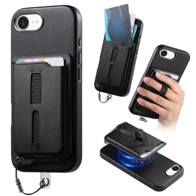 Detachable Magnetic Card Bag Phone Case with Finger Ring Grip & Anti-loss Rope, For iPhone 17e / 16e, For iPhone 17 Pro Max, For iPhone 17 Pro