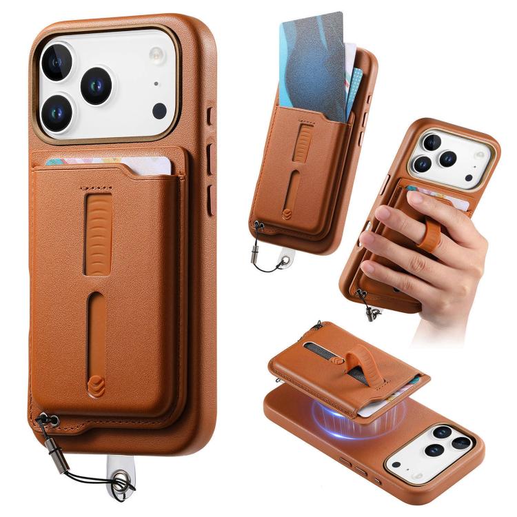 Detachable Magnetic Card Bag Phone Case with Finger Ring Grip & Anti-loss Rope, For iPhone 17e / 16e, For iPhone 17 Pro Max, For iPhone 17 Pro