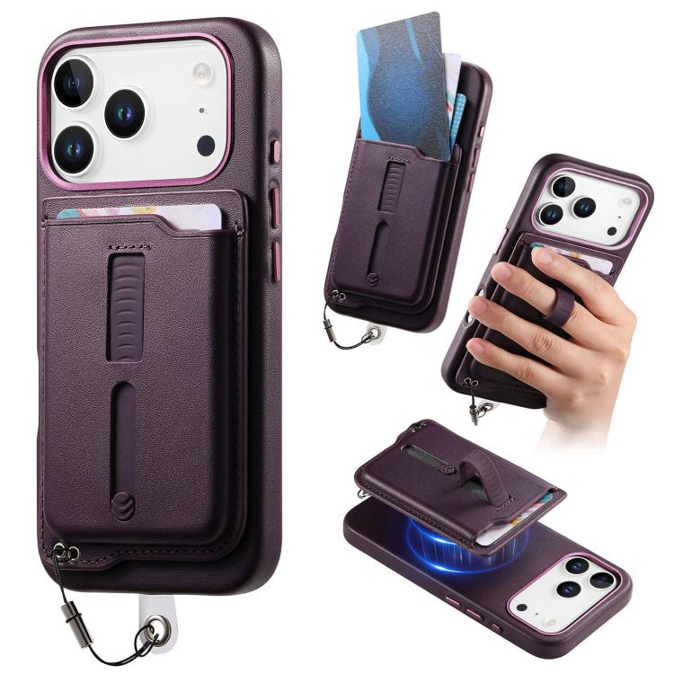 Detachable Magnetic Card Bag Phone Case with Finger Ring Grip & Anti-loss Rope, For iPhone 17e / 16e, For iPhone 17 Pro Max, For iPhone 17 Pro