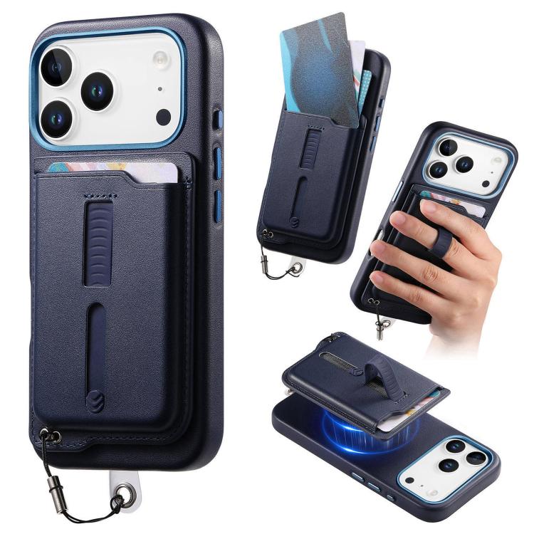 Detachable Magnetic Card Bag Phone Case with Finger Ring Grip & Anti-loss Rope, For iPhone 17e / 16e, For iPhone 17 Pro Max, For iPhone 17 Pro