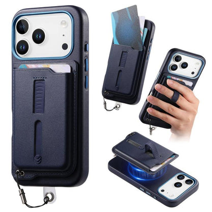 Detachable Magnetic Card Bag Phone Case with Finger Ring Grip & Anti-loss Rope, For iPhone 17e / 16e, For iPhone 17 Pro Max, For iPhone 17 Pro