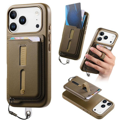 Detachable Magnetic Card Bag Phone Case with Finger Ring Grip & Anti-loss Rope, For iPhone 17e / 16e, For iPhone 17 Pro Max, For iPhone 17 Pro
