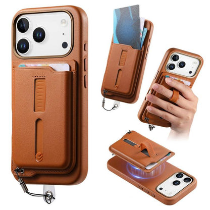 Detachable Magnetic Card Bag Phone Case with Finger Ring Grip & Anti-loss Rope, For iPhone 17e / 16e, For iPhone 17 Pro Max, For iPhone 17 Pro