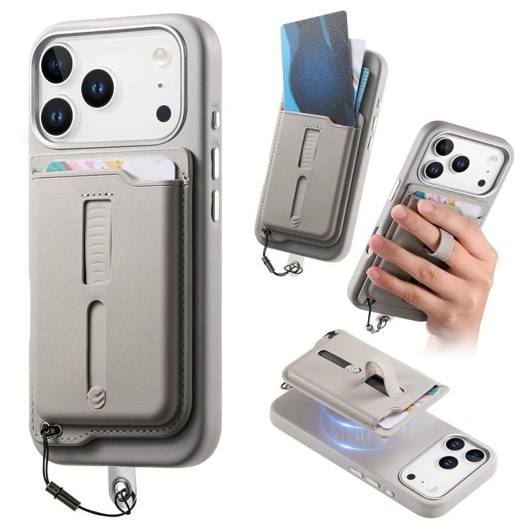 Detachable Magnetic Card Bag Phone Case with Finger Ring Grip & Anti-loss Rope, For iPhone 17e / 16e, For iPhone 17 Pro Max, For iPhone 17 Pro