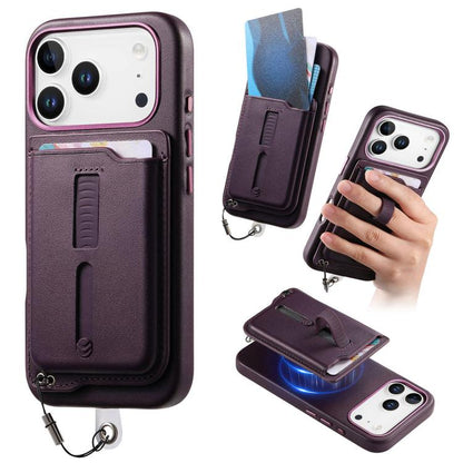 Detachable Magnetic Card Bag Phone Case with Finger Ring Grip & Anti-loss Rope, For iPhone 17e / 16e, For iPhone 17 Pro Max, For iPhone 17 Pro