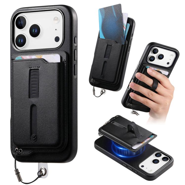 Detachable Magnetic Card Bag Phone Case with Finger Ring Grip & Anti-loss Rope, For iPhone 17e / 16e, For iPhone 17 Pro Max, For iPhone 17 Pro