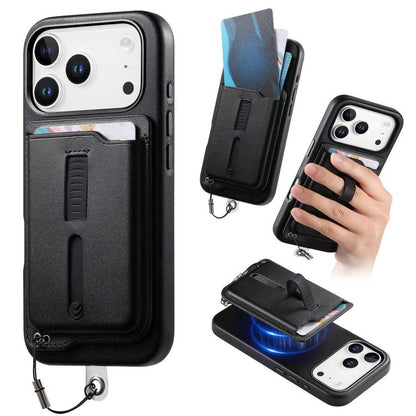Detachable Magnetic Card Bag Phone Case with Finger Ring Grip & Anti-loss Rope, For iPhone 17e / 16e, For iPhone 17 Pro Max, For iPhone 17 Pro