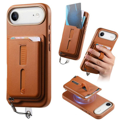 Detachable Magnetic Card Bag Phone Case with Finger Ring Grip & Anti-loss Rope, For iPhone 17, For iPhone Air, For iPhone 16 Plus