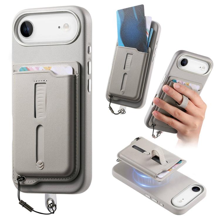 Detachable Magnetic Card Bag Phone Case with Finger Ring Grip & Anti-loss Rope, For iPhone 17, For iPhone Air, For iPhone 16 Plus