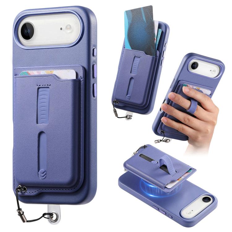 Detachable Magnetic Card Bag Phone Case with Finger Ring Grip & Anti-loss Rope, For iPhone 17, For iPhone Air, For iPhone 16 Plus