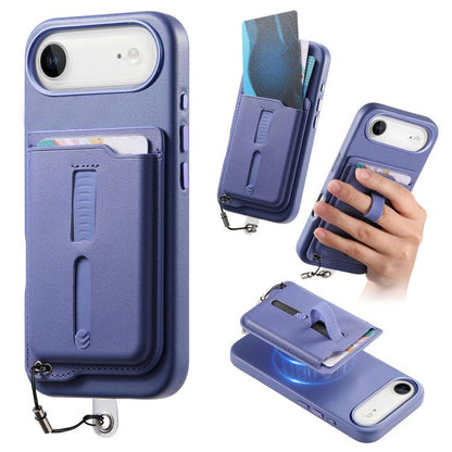 Detachable Magnetic Card Bag Phone Case with Finger Ring Grip & Anti-loss Rope, For iPhone 17, For iPhone Air, For iPhone 16 Plus