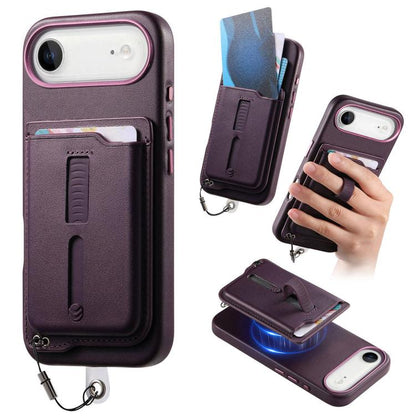 Detachable Magnetic Card Bag Phone Case with Finger Ring Grip & Anti-loss Rope, For iPhone 17, For iPhone Air, For iPhone 16 Plus