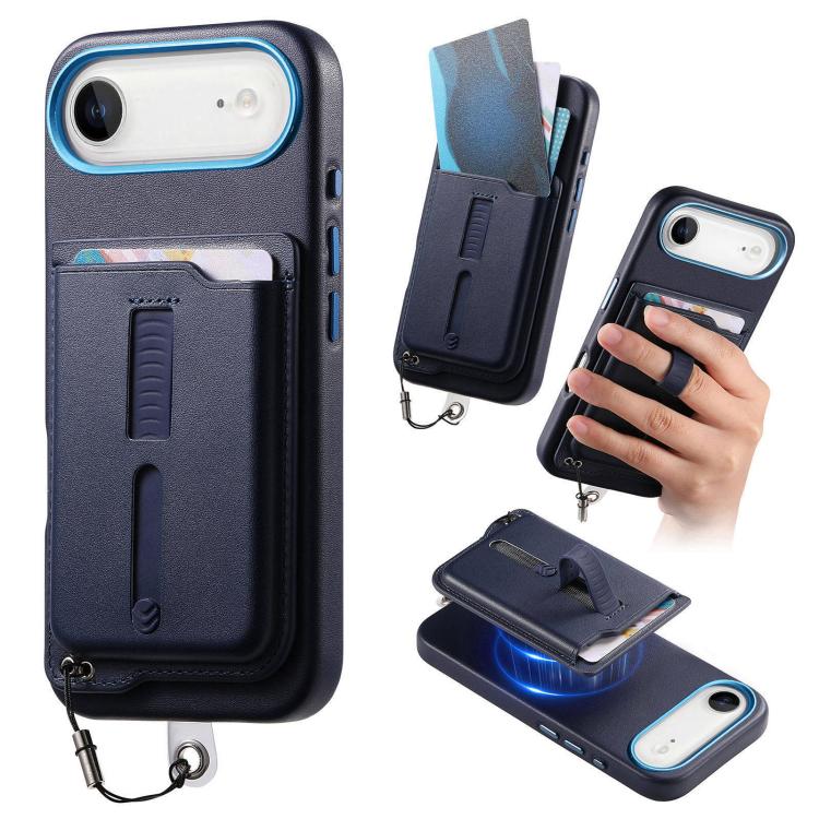 Detachable Magnetic Card Bag Phone Case with Finger Ring Grip & Anti-loss Rope, For iPhone 17, For iPhone Air, For iPhone 16 Plus