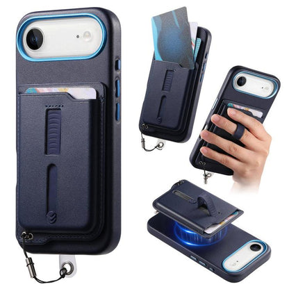 Detachable Magnetic Card Bag Phone Case with Finger Ring Grip & Anti-loss Rope, For iPhone 17, For iPhone Air, For iPhone 16 Plus