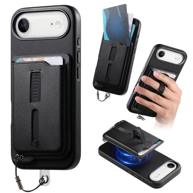 Detachable Magnetic Card Bag Phone Case with Finger Ring Grip & Anti-loss Rope, For iPhone 17, For iPhone Air, For iPhone 16 Plus