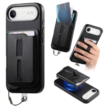 Detachable Magnetic Card Bag Phone Case with Finger Ring Grip & Anti-loss Rope, For iPhone 17, For iPhone Air, For iPhone 16 Plus