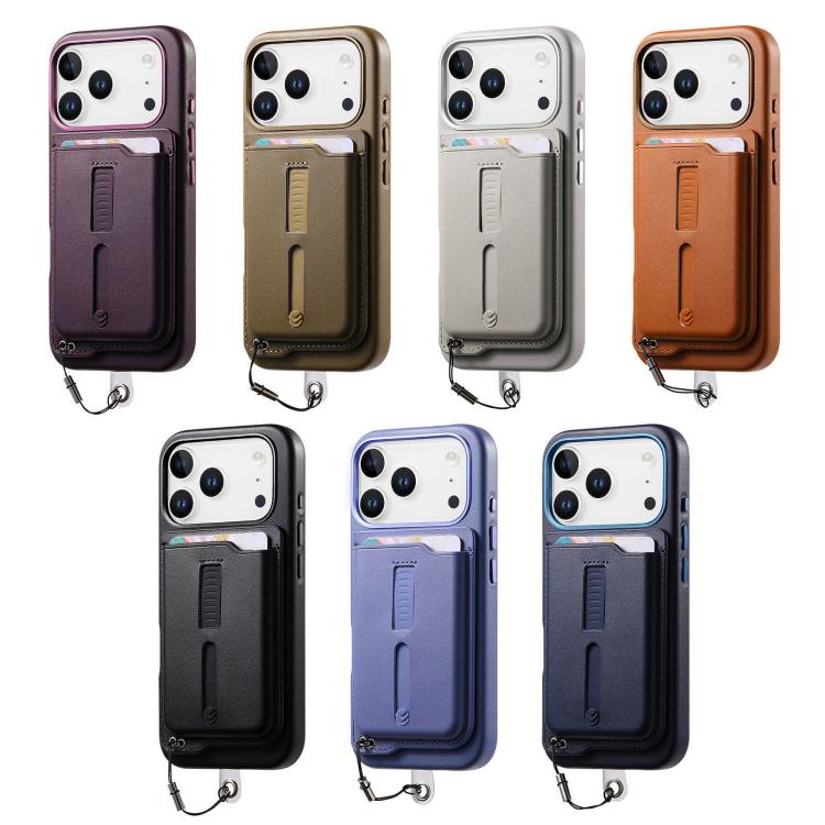 Detachable Magnetic Card Bag Phone Case with Finger Ring Grip & Anti-loss Rope, For iPhone 16, For iPhone 15 Pro Max, For iPhone 15 Pro