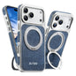 Suteni G6 Denim Pattern Electroplated 360 Rotation Holder Magnetic Phone Case, For iPhone 17 Pro Max, For iPhone 17 Pro, For iPhone 17, For iPhone 16 Pro Max, For iPhone 16 Pro, For iPhone 16, For iPhone 15 Pro Max, For iPhone 15 Pro