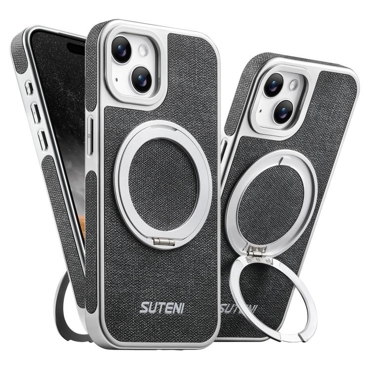 Suteni G6 Denim Pattern Electroplated 360 Rotation Holder Magnetic Phone Case, For iPhone 15, For iPhone 14, For iPhone 14 Pro, For iPhone 14 Pro Max, For iPhone 13 Pro Max, For iPhone 13 Pro, For iPhone 13