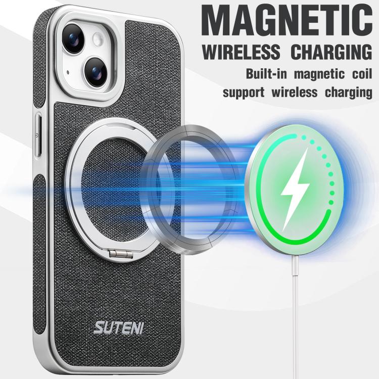 Suteni G6 Denim Pattern Electroplated 360 Rotation Holder Magnetic Phone Case, For iPhone 15, For iPhone 14, For iPhone 14 Pro, For iPhone 14 Pro Max, For iPhone 13 Pro Max, For iPhone 13 Pro, For iPhone 13