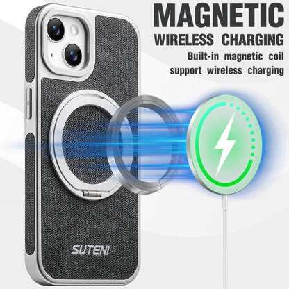 Suteni G6 Denim Pattern Electroplated 360 Rotation Holder Magnetic Phone Case, For iPhone 15, For iPhone 14, For iPhone 14 Pro, For iPhone 14 Pro Max, For iPhone 13 Pro Max, For iPhone 13 Pro, For iPhone 13