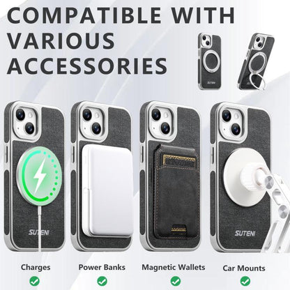 Suteni G6 Denim Pattern Electroplated 360 Rotation Holder Magnetic Phone Case, For iPhone 15, For iPhone 14, For iPhone 14 Pro, For iPhone 14 Pro Max, For iPhone 13 Pro Max, For iPhone 13 Pro, For iPhone 13