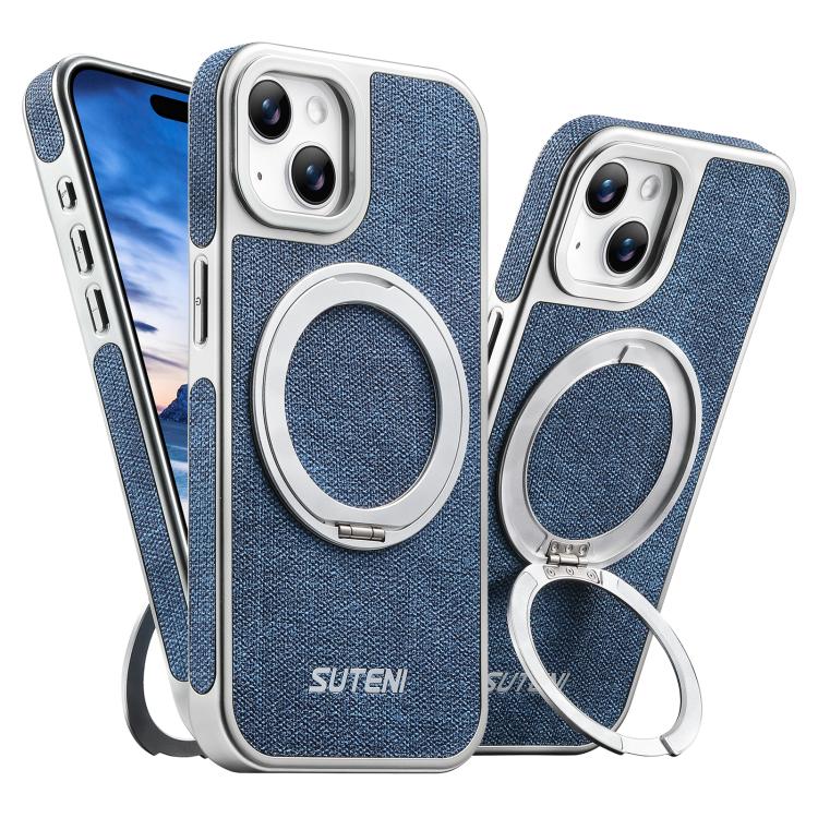 Suteni G6 Denim Pattern Electroplated 360 Rotation Holder Magnetic Phone Case, For iPhone 15, For iPhone 14, For iPhone 14 Pro, For iPhone 14 Pro Max, For iPhone 13 Pro Max, For iPhone 13 Pro, For iPhone 13