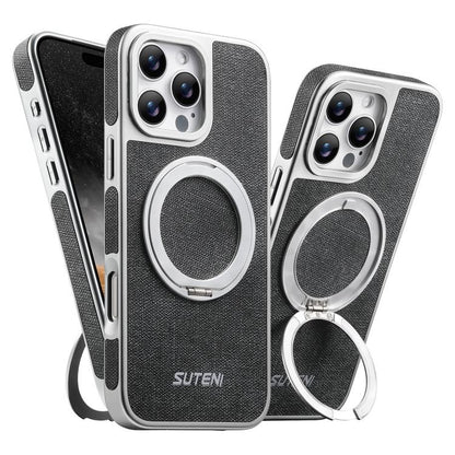 Suteni G6 Denim Pattern Electroplated 360 Rotation Holder Magnetic Phone Case, For iPhone 15, For iPhone 14, For iPhone 14 Pro, For iPhone 14 Pro Max, For iPhone 13 Pro Max, For iPhone 13 Pro, For iPhone 13