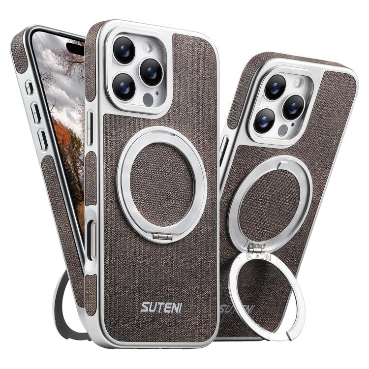 Suteni G6 Denim Pattern Electroplated 360 Rotation Holder Magnetic Phone Case, For iPhone 15, For iPhone 14, For iPhone 14 Pro, For iPhone 14 Pro Max, For iPhone 13 Pro Max, For iPhone 13 Pro, For iPhone 13