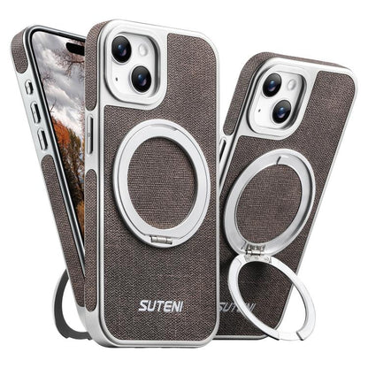Suteni G6 Denim Pattern Electroplated 360 Rotation Holder Magnetic Phone Case, For iPhone 15, For iPhone 14, For iPhone 14 Pro, For iPhone 14 Pro Max, For iPhone 13 Pro Max, For iPhone 13 Pro, For iPhone 13