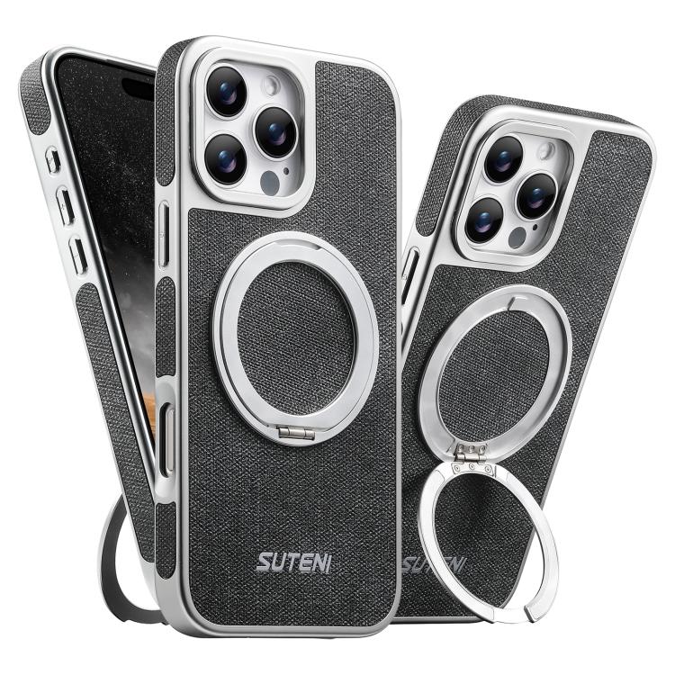 Suteni G6 Denim Pattern Electroplated 360 Rotation Holder Magnetic Phone Case, For iPhone 15, For iPhone 14, For iPhone 14 Pro, For iPhone 14 Pro Max, For iPhone 13 Pro Max, For iPhone 13 Pro, For iPhone 13