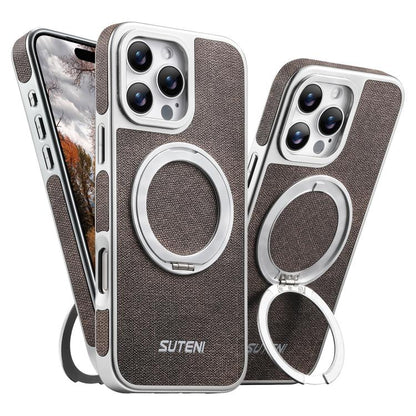 Suteni G6 Denim Pattern Electroplated 360 Rotation Holder Magnetic Phone Case, For iPhone 15, For iPhone 14, For iPhone 14 Pro, For iPhone 14 Pro Max, For iPhone 13 Pro Max, For iPhone 13 Pro, For iPhone 13