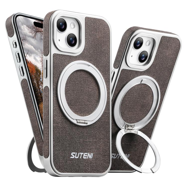 Suteni G6 Denim Pattern Electroplated 360 Rotation Holder Magnetic Phone Case, For iPhone 15, For iPhone 14, For iPhone 14 Pro, For iPhone 14 Pro Max, For iPhone 13 Pro Max, For iPhone 13 Pro, For iPhone 13