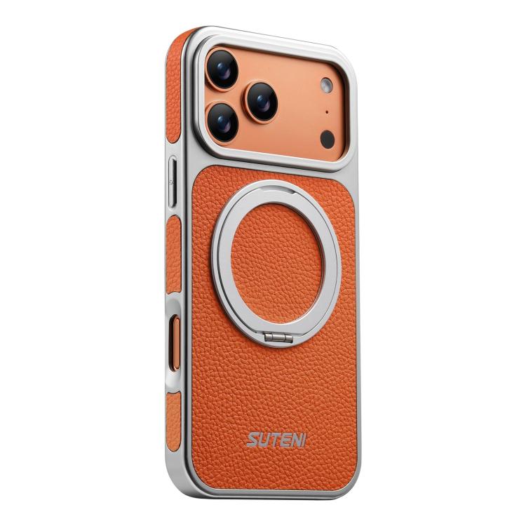 Suteni G6 Large Litchi Texture Electroplated 360 Rotation Holder Magnetic Phone Case, For iPhone 17 Pro Max, For iPhone 17 Pro, For iPhone 17, For iPhone 16 Pro Max, For iPhone 16 Pro, For iPhone 16, For iPhone 15 Pro Max, For iPhone 15 Pro