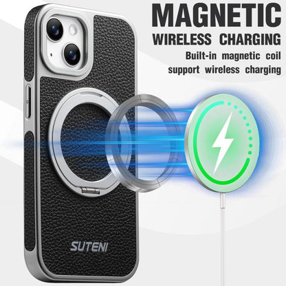 Suteni G6 Large Litchi Texture Electroplated 360 Rotation Holder Magnetic Phone Case, For iPhone 15, For iPhone 14, For iPhone 14 Pro, For iPhone 14 Pro Max, For iPhone 13 Pro Max, For iPhone 13 Pro, For iPhone 13