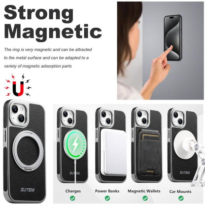 Suteni G6 Large Litchi Texture Electroplated 360 Rotation Holder Magnetic Phone Case, For iPhone 15, For iPhone 14, For iPhone 14 Pro, For iPhone 14 Pro Max, For iPhone 13 Pro Max, For iPhone 13 Pro, For iPhone 13