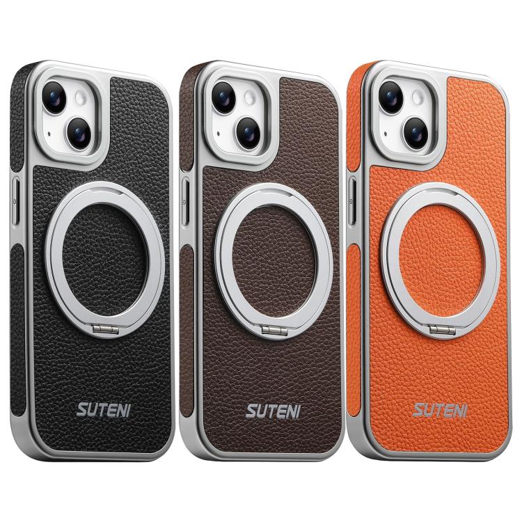 Suteni G6 Large Litchi Texture Electroplated 360 Rotation Holder Magnetic Phone Case, For iPhone 15, For iPhone 14, For iPhone 14 Pro, For iPhone 14 Pro Max, For iPhone 13 Pro Max, For iPhone 13 Pro, For iPhone 13