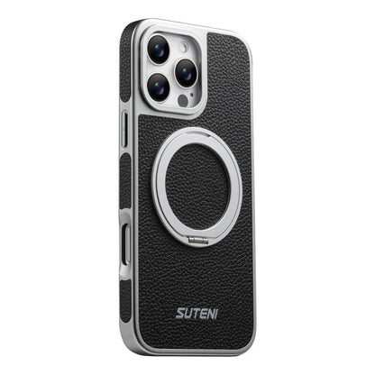 Suteni G6 Large Litchi Texture Electroplated 360 Rotation Holder Magnetic Phone Case, For iPhone 15, For iPhone 14, For iPhone 14 Pro, For iPhone 14 Pro Max, For iPhone 13 Pro Max, For iPhone 13 Pro, For iPhone 13