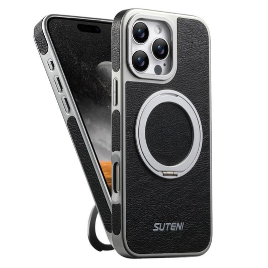 Suteni G6 Crazy Horse Texture Electroplated 360 Rotation Holder Magnetic Phone Case, For iPhone 15 Pro Max, For iPhone 15 Pro, For iPhone 15, For iPhone 14, For iPhone 14 Pro, For iPhone 14 Pro Max