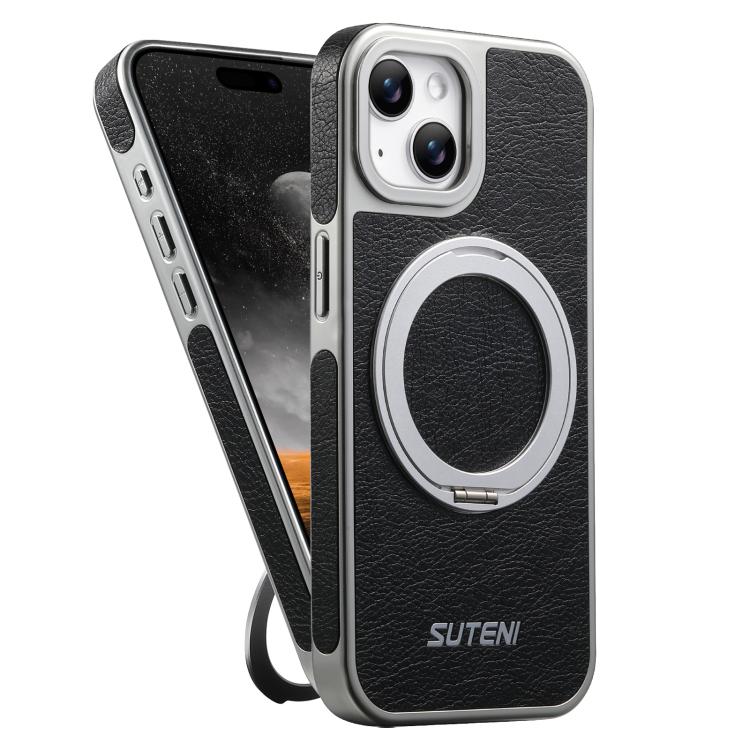 Suteni G6 Crazy Horse Texture Electroplated 360 Rotation Holder Magnetic Phone Case, For iPhone 15 Pro Max, For iPhone 15 Pro, For iPhone 15, For iPhone 14, For iPhone 14 Pro, For iPhone 14 Pro Max