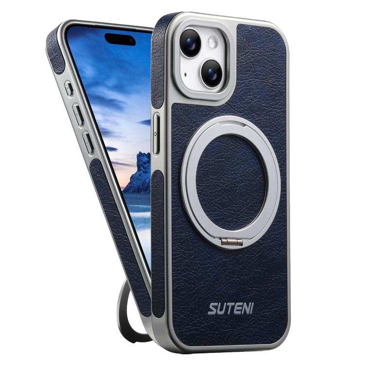 Suteni G6 Crazy Horse Texture Electroplated 360 Rotation Holder Magnetic Phone Case, For iPhone 15 Pro Max, For iPhone 15 Pro, For iPhone 15, For iPhone 14, For iPhone 14 Pro, For iPhone 14 Pro Max